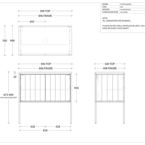 Technical Drawing - ADP Ivy Vanity 900mm