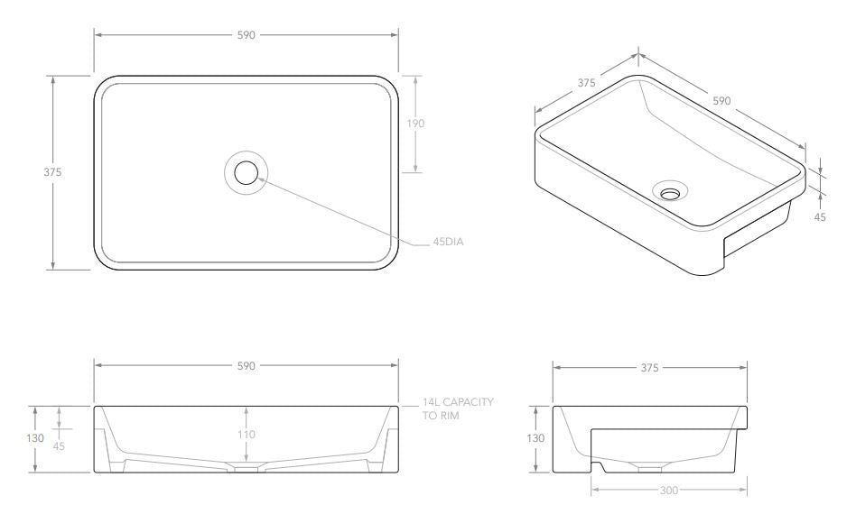 ADP Lino 590 x 375 Ceramic Semi-Recessed Basin White