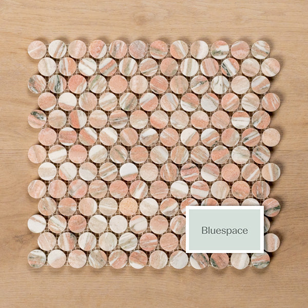 Cottesloe Norwegian Pink Penny Round Honed Marble Mosaic Tile 23x23mm - The Blue Space