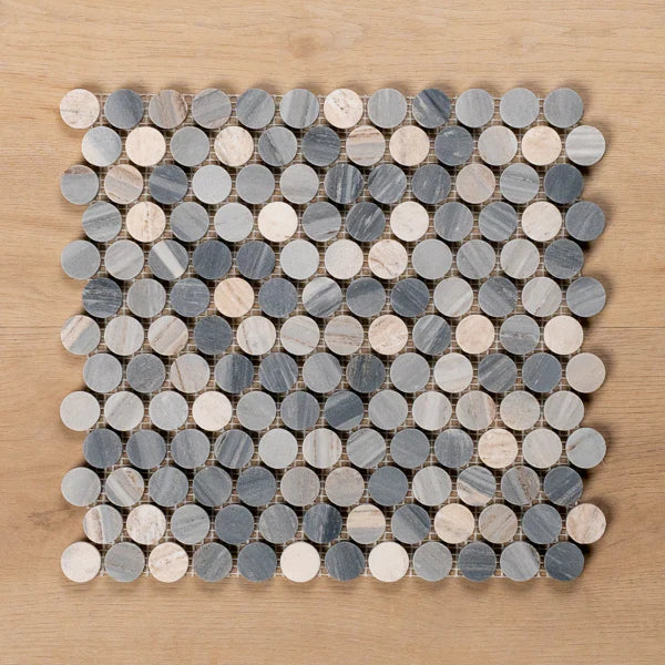 Sample of Cottesloe Blue Sandstone Penny Round Honed Marble Mosaic Tile - The Blue Space