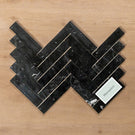 Sample of Cottesloe Nero Marquina Herringbone Honed Marble Mosaic Tile Double - The Blue Space