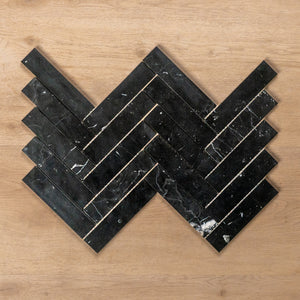 Cottesloe Nero Marquina Herringbone Honed Marble Mosaic Tile 35x150mm