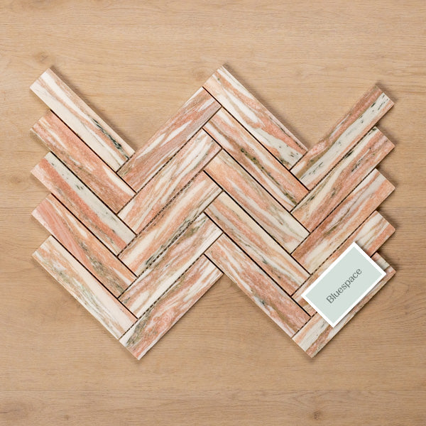 Cottesloe Norwegian Pink Herringbone Honed Marble Mosaic Tile 35x150mm