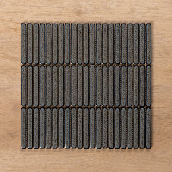 Sample of Middleton Grey Smoke Porcelain Mosaic Finger Tile - The Blue Space