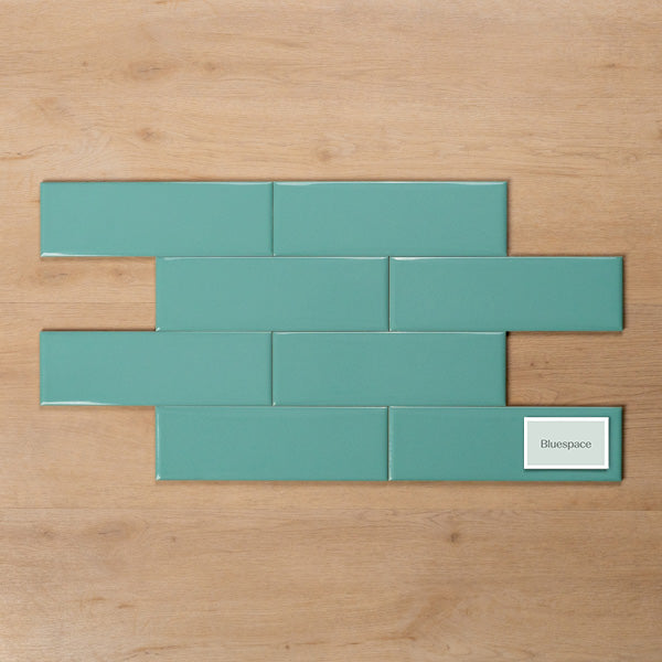 Coolum Green Gloss Cushioned Edge Ceramic Tile 82x257mm Brick Pattern - The Blue Space