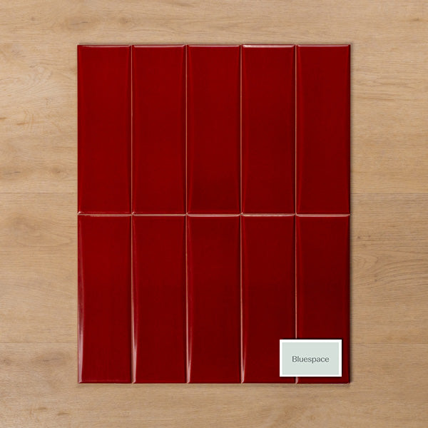 Coolum Red Gloss Cushioned Edge Ceramic Tile 82x257mm Straight Pattern - The Blue Space