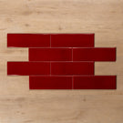 Coolum Red Gloss Cushioned Edge Ceramic Tile 82x257mm Brick Pattern - The Blue Space