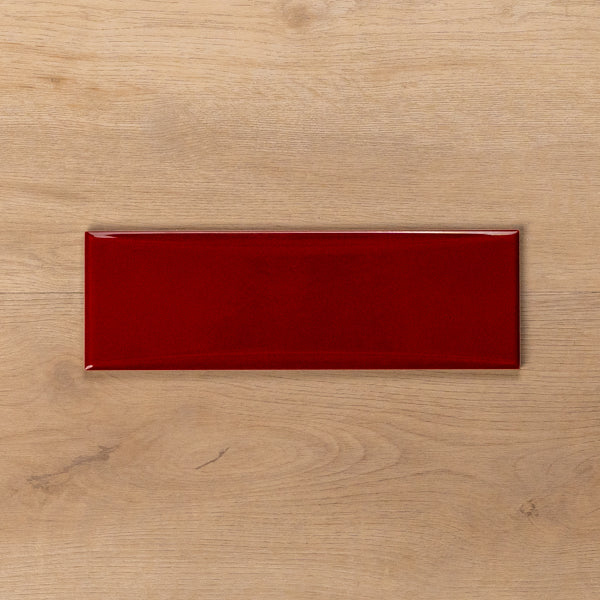 Coolum Red Gloss Cushioned Edge Ceramic Tile 82x257mm - The Blue Space