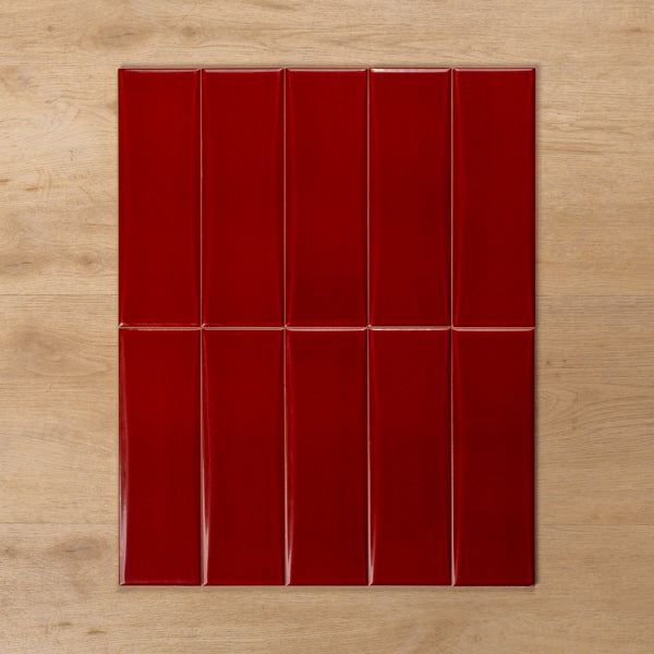 Coolum Red Gloss Cushioned Edge Ceramic Tile 82x257mm Straight Pattern - The Blue Space