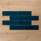 Coolum Teal Gloss Cushioned Edge Ceramic Tile 82x257mm Brick Pattern - The Blue Space