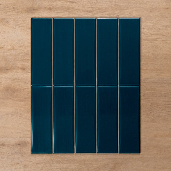 Coolum Teal Gloss Cushioned Edge Ceramic Tile 82x257mm Straight Pattern - The Blue Space