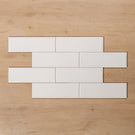 Coolum White Gloss Cushioned Edge Ceramic Tile 82x257mm Brick Pattern - The Blue Space