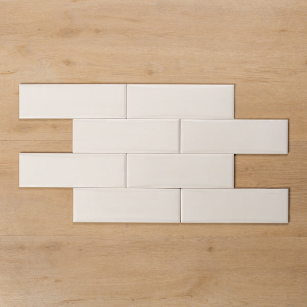 Coolum White Satin Cushioned Edge Ceramic Tile 82x257mm Brick Pattern - The Blue Space