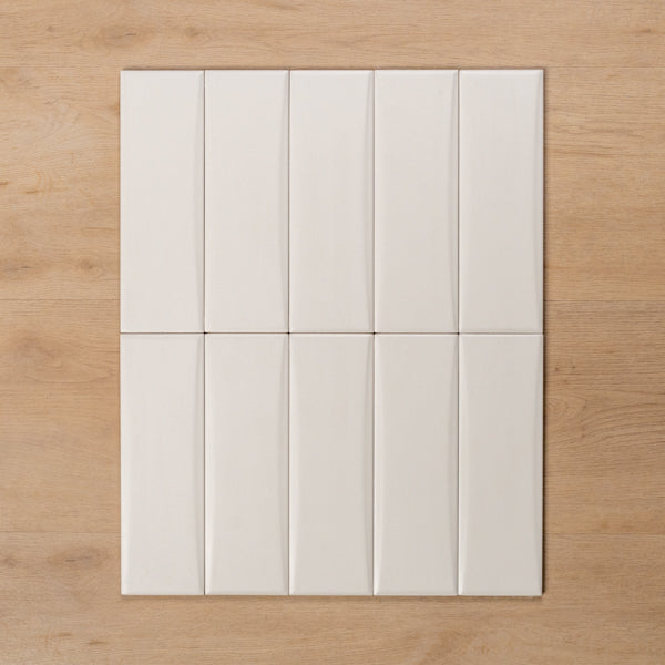 Coolum White Satin Cushioned Edge Ceramic Tile 82x257mm Straight Pattern - The Blue Space