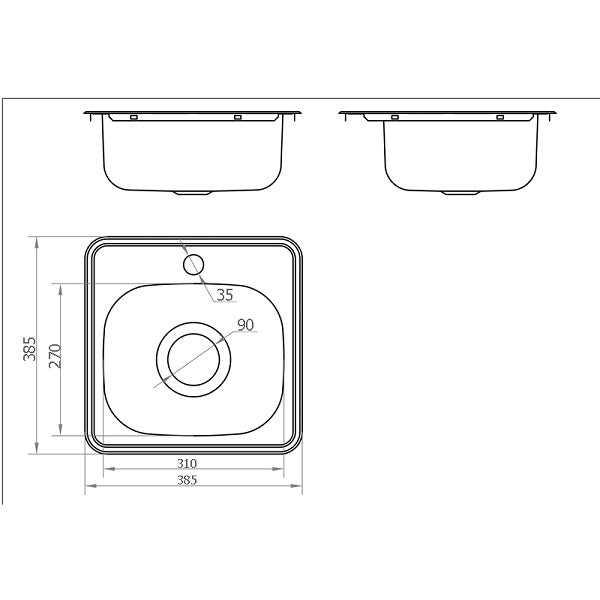 Technical Drawing - Badundkuche Traditionell Single Bowl Sink 1TH