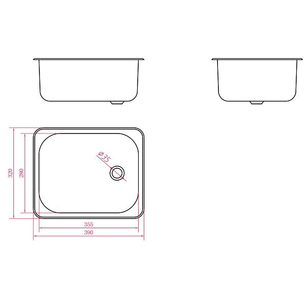 Technical Drawing - Badundkuche Traditionell Single Bowl Sink