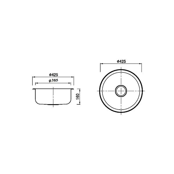 Technical Drawing - Badundkuche Traditionell Round Bowl Sink