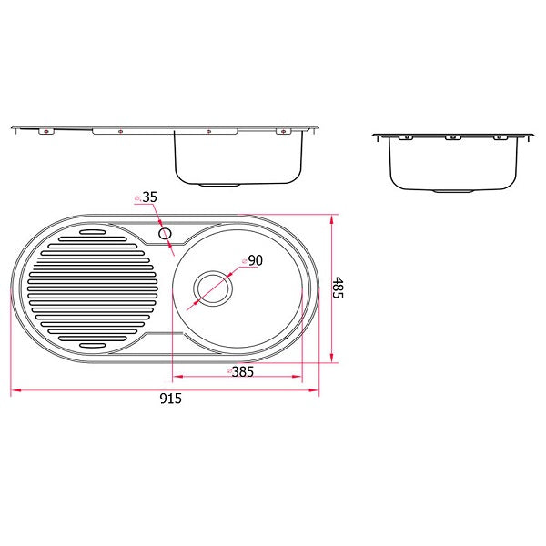 Technical Drawing - Badundkuche Traditionell Round Single Bowl Sink with 1TH