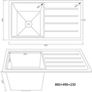 Technical Drawing - Badundkuche Arcko Granite Single Bowl with Drainer Granite Sink Nth