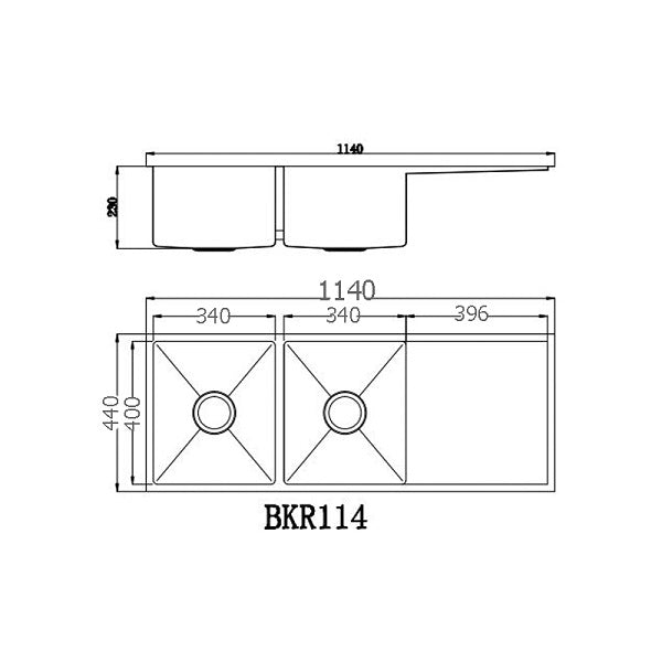 Technical Drawing - Badundkuche Arcko Lux Under/Overmount Double Bowl Sink with Drainer