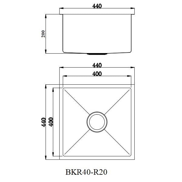Technical Drawing - Badundkuche Arcko Lux Under/Overmount Single Bowl Sink
