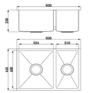 Technical Drawing - Badundkuche Arcko Lux Under/Overmount 1.5 Bowl Sink