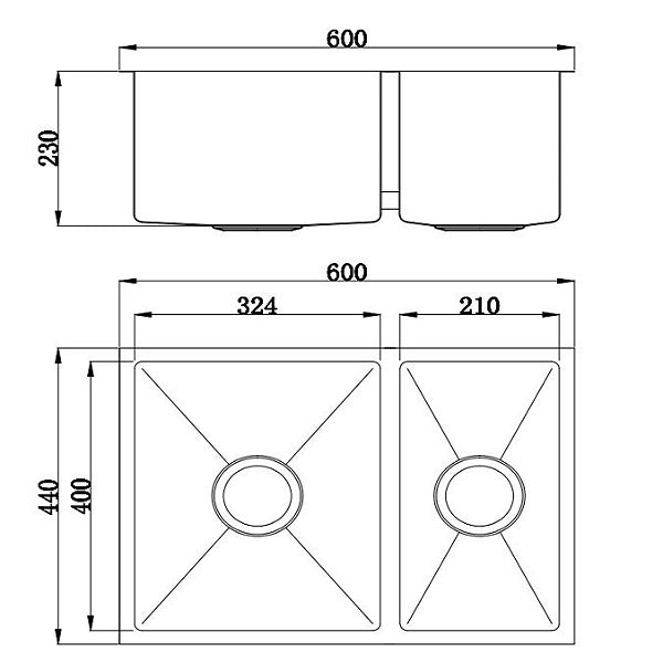 Technical Drawing - Badundkuche Arcko Lux Under/Overmount 1.5 Bowl Sink