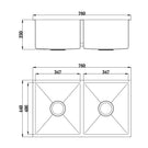 Technical Drawing - Badundkuche Arcko Lux Under/Overmount Double Bowl Sink
