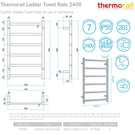 Technical Specification: Thermorail 6 Bar Square Heated Towel Ladder 500w x 800h