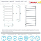 Technical Specification: Thermogroup 9 Bar Round Heated Towel Ladder 600w x 1080h