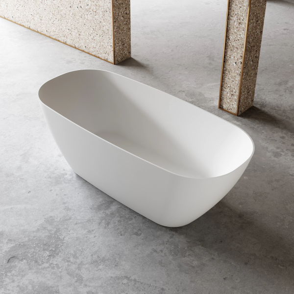 Casa Design Rec Shape Slimline Freestanding Bath | Freestanding bath in concrete bathroom | The Blue Space