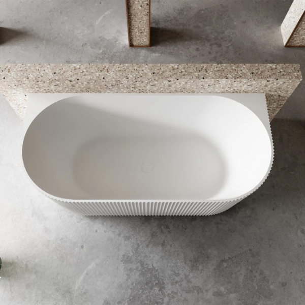 Cassa Design V-Groove Back to Wall 1500mm Freestanding Bath Matte White top view | The Blue Space designer freestanding baths