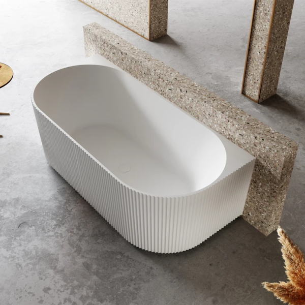 Cassa Design V-Groove Back to Wall 1500mm Freestanding Bath Matte White | The Blue Space designer v groove freestanding bath online