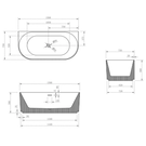Technical Drawing - Cassa Design V-Groove Back to Wall 1500mm Freestanding Bath Matte White