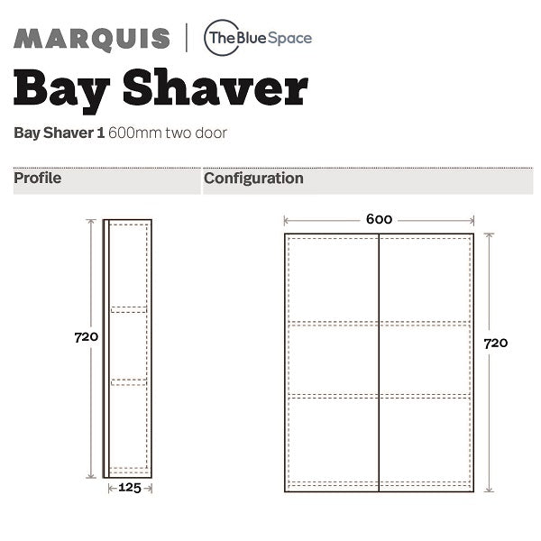 Marquis Bay Shaving Cabinet 600mm two door - The Blue Space