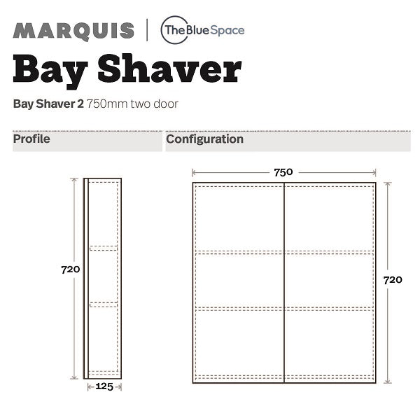 Marquis Bay Shaving Cabinet 750mm two door - The Blue Space