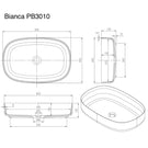 Technical Drawing: Bianca Stone Basin 600mm