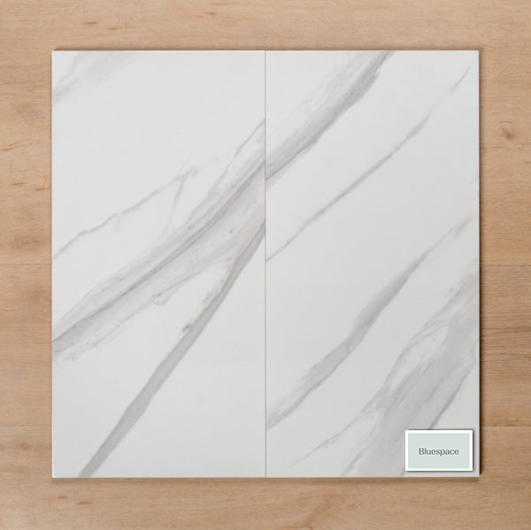 Perisher White Marble Gloss Rectified Ceramic Wall Tile 300x600mm Double - The Blue Space