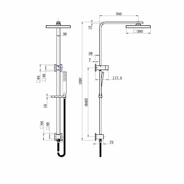 Chao Twin Exposed Rail Shower System Brass Head Chrome
