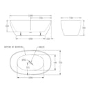 Technical Drawing: Cee Jay Oval Freestanding Lucite Acrylic Bath 1500mm