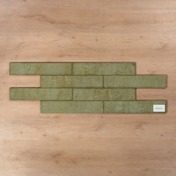 Tenerife Sage Gloss Cushioned Edge Ceramic Tile 107x530mm Brick Pattern - The Blue Space