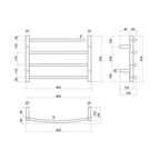 Thermogroup 4 Bar Thermorail Curved Heated Towel Ladder 600 x 420 x 150 Technical Drawing - The Blue Space