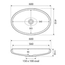 Fienza Antonia Solid Surface Basin technical drawing