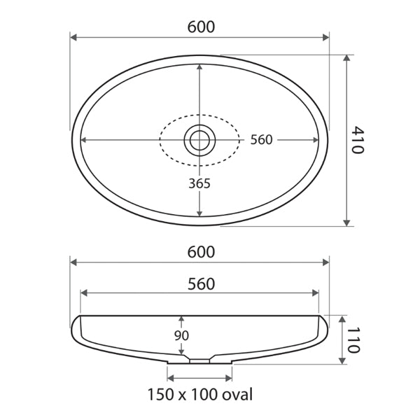 Fienza Antonia Solid Surface Basin technical drawing