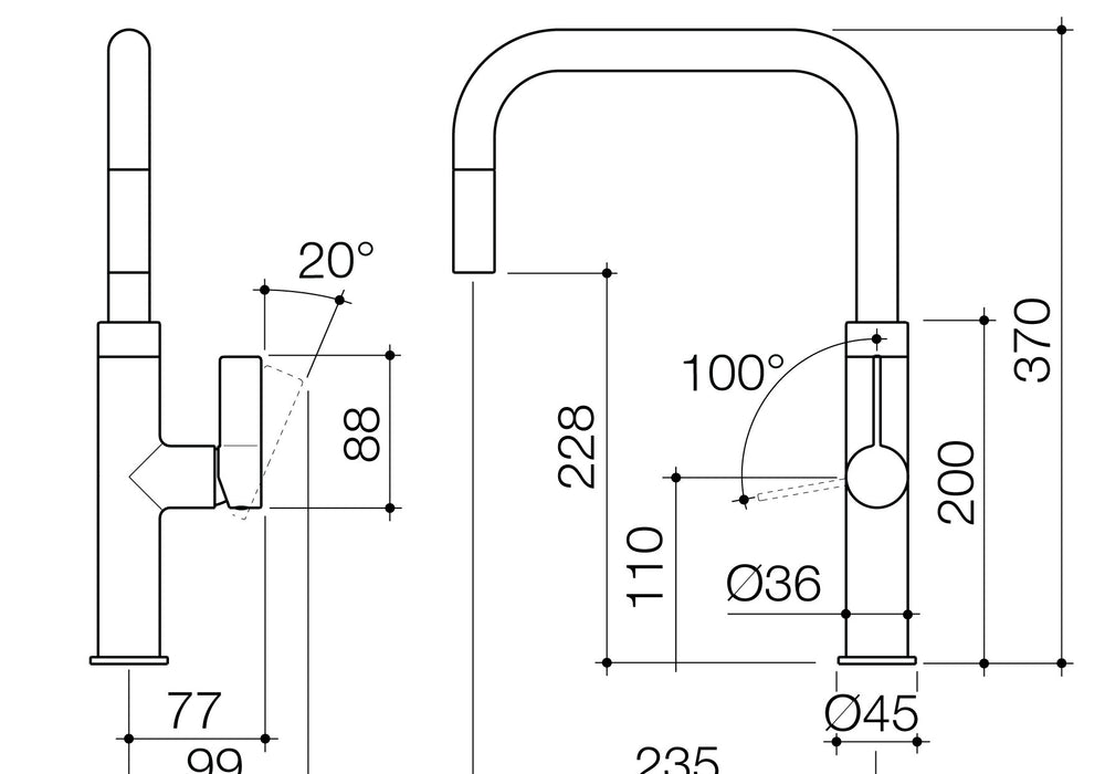 Technical drawing of Urbane II Pull Down Sink Mixer by Caroma - The Blue Space