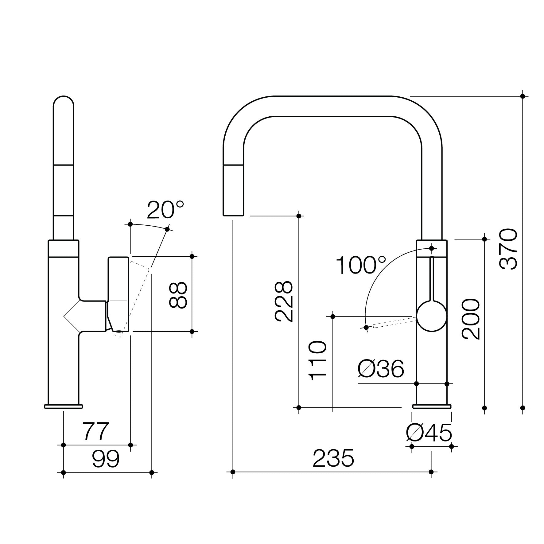 Technical drawing of Urbane II Pull Down Sink Mixer by Caroma - The Blue Space