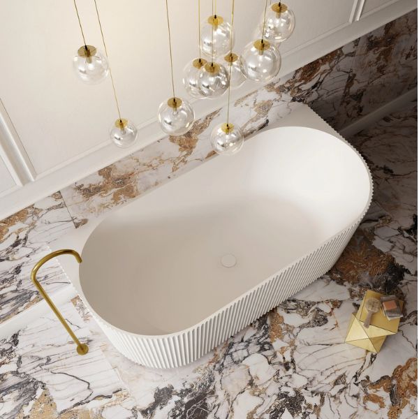 Cassa Design V-Groove Back to Wall 1500mm Freestanding Bath Matte White Online at The Blue Space | Designer freestanding baths
