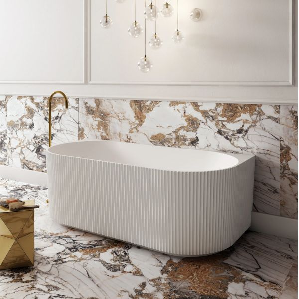 Cassa Design V-Groove Back to Wall 1500mm Freestanding Bath Matte White Online at The Blue Space | Designer freestanding baths