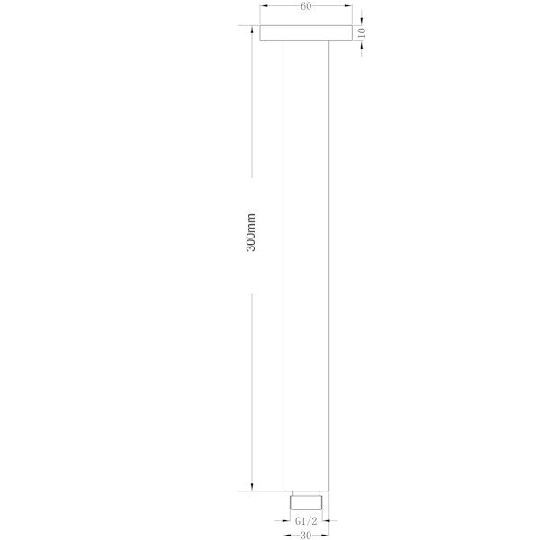 Technical Drawing: Nero Round Ceiling Arm 300mm Brushed Nickel
