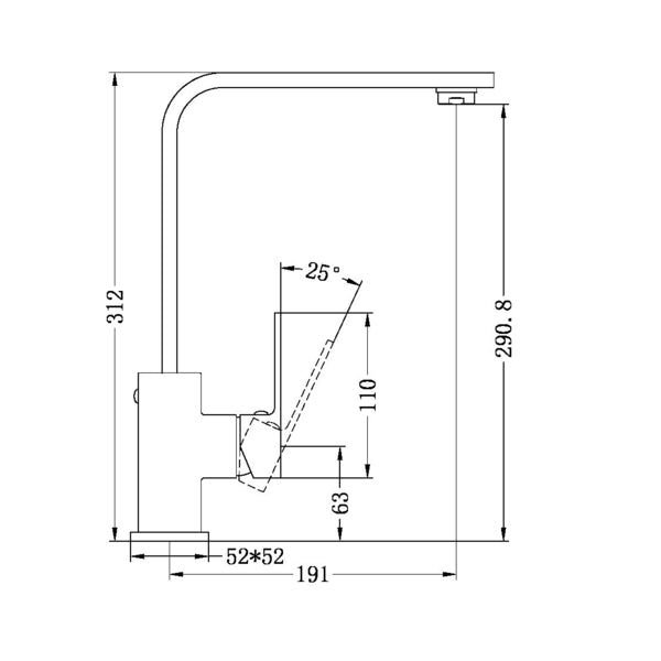Technical Drawing: Nero Celia Kitchen Mixer Builders Range Chrome